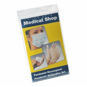 Pandemie Vorsorgeset HOLTHAUS mit 2 Hygienemasken 4 Einmalhandschuhe 2 feuchte Tücher