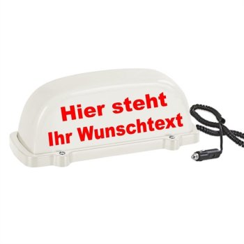 Dachschild mit Wunschtext LED Blinklicht und Dauerlicht in weiß