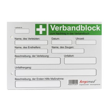 kingsmed ® Verbandblock zum Nachtrag in das Verbandbuch