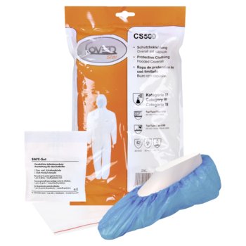 Infektionschutz Set SÖHNGEN mit Schutzoverall Schuhüberzüge Mundschutz Schutzhandschuhe