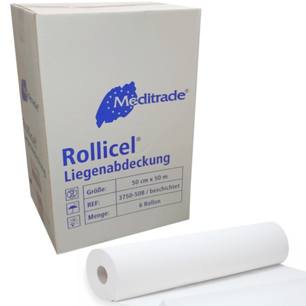 Ärztekrepp beschichtet Meditrade Rollicel Liegenrolle 50 cm x 50 m 6 Stück für Untersuchungsliege